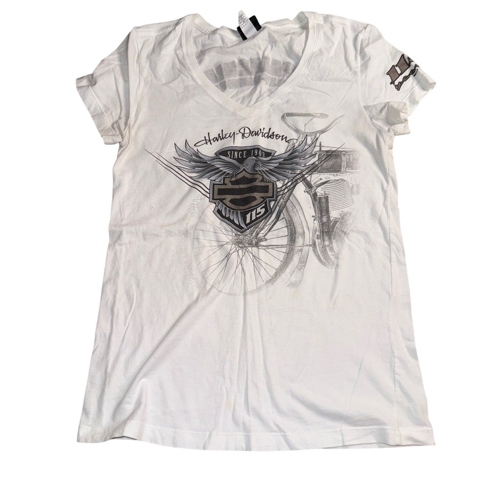 Harley-Davidson T-Shirt Small White 115th Anniversary Appalachian Graphic V-Neck